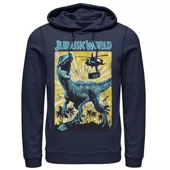 Мужская толстовка с капюшоном в стиле ретро с рисунком «Мир Юрского периода» T-Rex Licensed Character, синий
