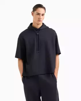 Мужская толстовка с короткими рукавами и капюшоном Emporio Armani, тёмно-синий