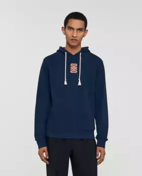 Мужская толстовка с кожаной нашивкой Sandro, темно-синий