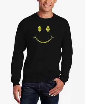 Мужская толстовка с круглым вырезом be happy smiley face word art LA Pop Art, черный
