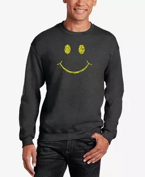 Мужская толстовка с круглым вырезом be happy smiley face word art LA Pop Art, темно-серый