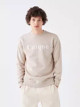 Мужская толстовка с круглым вырезом и длинным рукавом с принтом LCW Casual, бежевый