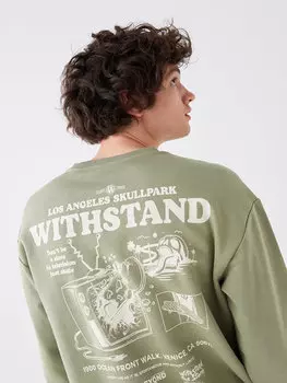 Мужская толстовка с круглым вырезом и длинным рукавом с принтом LCW Casual, бледно-зеленый