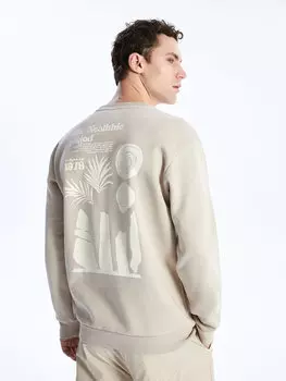 Мужская толстовка с круглым вырезом и длинным рукавом с принтом LCW Casual, бежевый