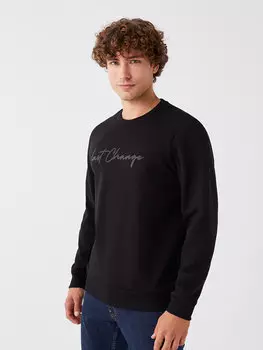 Мужская толстовка с круглым вырезом и длинным рукавом с принтом LCW Casual, новый черный