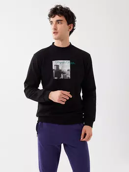 Мужская толстовка с круглым вырезом и длинным рукавом с принтом LCW Casual, новый черный