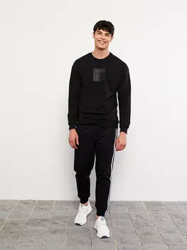 Мужская толстовка с круглым вырезом и длинным рукавом с принтом LCW Casual, новый черный