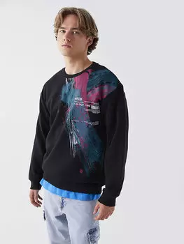 Мужская толстовка с круглым вырезом и длинным рукавом с принтом LCW Casual, новый черный