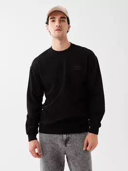 Мужская толстовка с круглым вырезом и длинным рукавом с принтом LCW Casual, новый черный