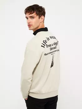 Мужская толстовка с круглым вырезом и длинным рукавом с принтом LCW Casual, светло-серый