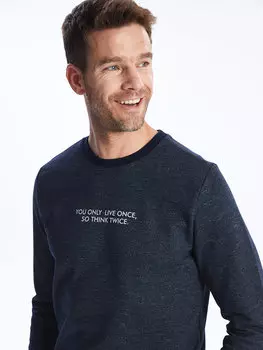 Мужская толстовка с круглым вырезом и длинным рукавом с принтом LCWAIKIKI Classic, новый темно-синий