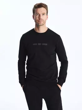 Мужская толстовка с круглым вырезом и длинным рукавом с принтом LCWAIKIKI Classic, новый черный