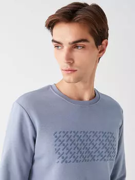 Мужская толстовка с круглым вырезом и длинным рукавом с принтом LCW Vision, синий