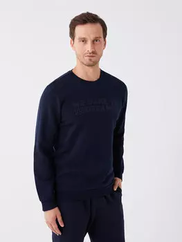 Мужская толстовка с круглым вырезом и длинным рукавом с принтом LCWAIKIKI Classic, новый темно-синий