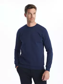 Мужская толстовка с круглым вырезом и длинным рукавом с принтом LCWAIKIKI Classic, темно-синий