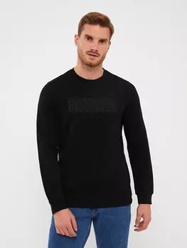 Мужская толстовка с круглым вырезом и длинным рукавом с принтом LCWAIKIKI Classic, новый черный