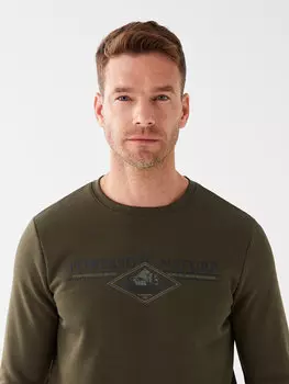 Мужская толстовка с круглым вырезом и длинным рукавом с принтом LCWAIKIKI Classic, хаки