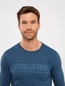 Мужская толстовка с круглым вырезом и длинным рукавом с принтом LCWAIKIKI Classic, светло-темно-синий