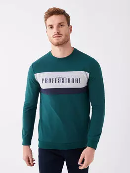 Мужская толстовка с круглым вырезом и длинным рукавом с принтом LCWAIKIKI Classic, средне-зеленый