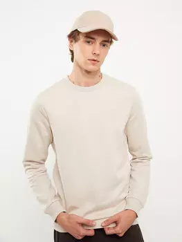 Мужская толстовка с круглым вырезом и длинным рукавом с принтом LCW Casual, светло-бежевый