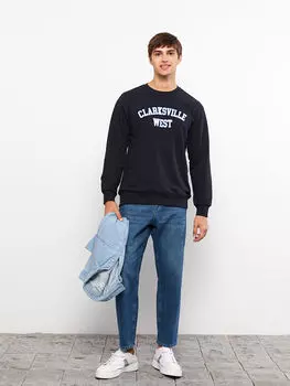 Мужская толстовка с круглым вырезом и длинным рукавом с принтом LCW Casual