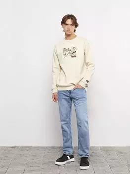 Мужская толстовка с круглым вырезом и длинным рукавом с принтом LCW Casual
