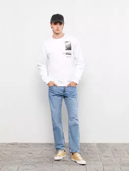 Мужская толстовка с круглым вырезом и длинным рукавом с принтом LCW Casual