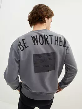 Мужская толстовка с круглым вырезом и длинным рукавом с принтом LCW Casual