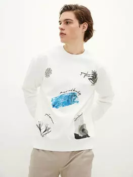 Мужская толстовка с круглым вырезом и длинным рукавом с принтом LCW Casual