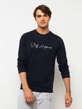 Мужская толстовка с круглым вырезом и длинным рукавом с принтом LCW Casual