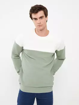 Мужская толстовка с круглым вырезом и длинными рукавами с цветными блоками LCW Casual, сизый