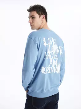 Мужская толстовка с круглым вырезом и длинными рукавами CALMERA MODA, светлый индиго