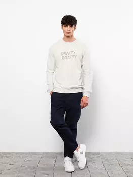 Мужская толстовка с круглым вырезом и длинными рукавами LCW Casual, белоснежный меланж