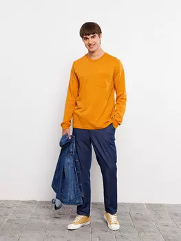 Мужская толстовка с круглым вырезом и длинными рукавами LCW Casual, темно-желтый