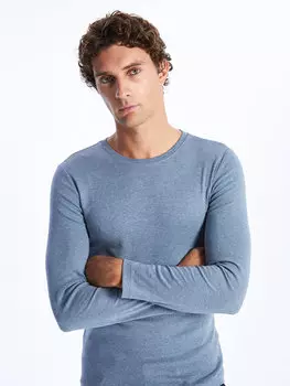 Мужская толстовка с круглым вырезом и длинными рукавами LCWAIKIKI Classic, индиго меланж