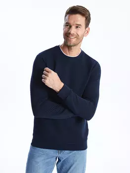 Мужская толстовка с круглым вырезом и длинными рукавами LCWAIKIKI Classic, новый темно-синий