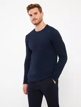 Мужская толстовка с круглым вырезом и длинными рукавами LCWAIKIKI Classic, новый темно-синий