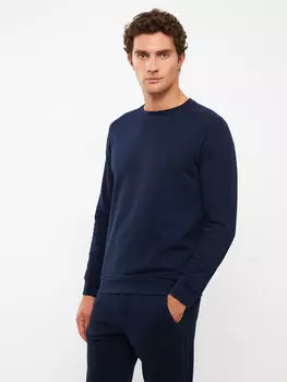 Мужская толстовка с круглым вырезом и длинными рукавами LCWAIKIKI Classic, новый темно-синий