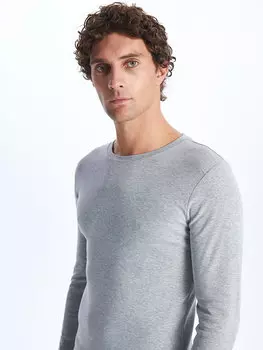 Мужская толстовка с круглым вырезом и длинными рукавами LCWAIKIKI Classic, серый меланж