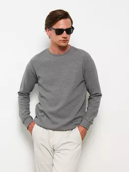 Мужская толстовка с круглым вырезом и длинными рукавами LCWAIKIKI Classic, серый меланж