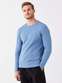 Мужская толстовка с круглым вырезом и длинными рукавами LCWAIKIKI Classic, светлый индиго