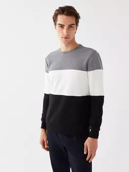 Мужская толстовка с круглым вырезом и длинными рукавами с цветными блоками LCW Vision, антрацит