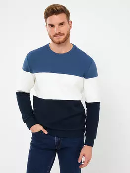 Мужская толстовка с круглым вырезом и длинными рукавами с цветными блоками LCW Vision, сизый