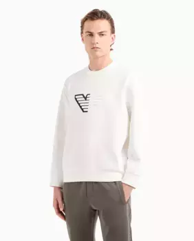 Мужская толстовка с круглым вырезом и контрастным логотипом Emporio Armani, цвет Crudo