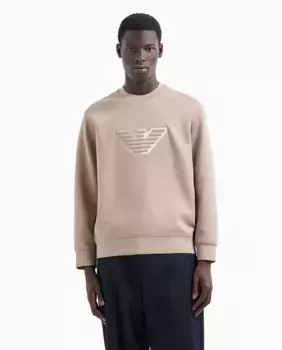 Мужская толстовка с круглым вырезом и контрастным логотипом Emporio Armani, цвет Topo