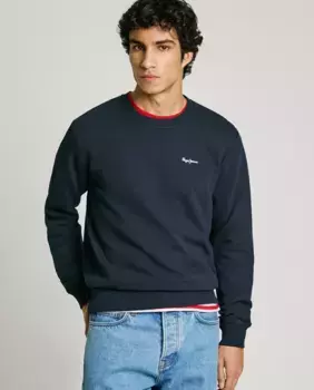 Мужская толстовка с круглым вырезом и логотипом Pepe Jeans, тёмно-синий