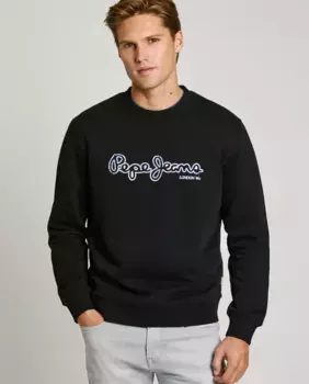 Мужская толстовка с круглым вырезом и логотипом Pepe Jeans, черный
