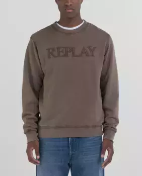 Мужская толстовка с круглым вырезом и надписью Replay, коричневый