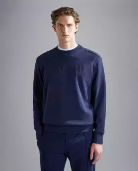 Мужская толстовка с круглым вырезом и письменным логотипом на груди Paul & Shark, темно-синий