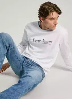 Мужская толстовка с круглым вырезом и принтом логотипа Pepe Jeans, белый